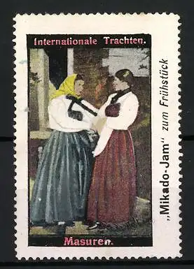 Reklamemarke Masuren, Internationale Trachten, Frauen in traditionellen Kleidern