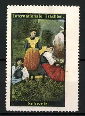 Reklamemarke Schweiz, Internationale Trachten, Frauen in traditioneller Kleidung