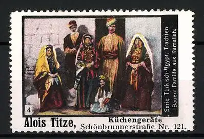 Reklamemarke Ramallah, türkisch-ägyptische Bauernfamilie in Tracht