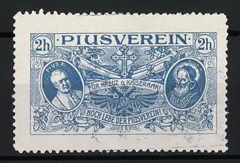 Reklamemarke Piusverein, Portrait Papst Pius X. & Pius V., blau