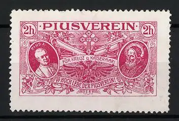 Reklamemarke Piusverein, Portrait Papst Pius X. & Pius V., rot