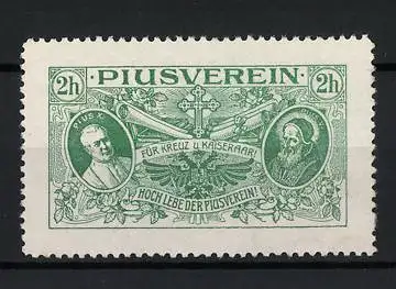 Reklamemarke Piusverein, Portrait Papst Pius X. & Pius V., grün