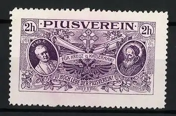 Reklamemarke Piusverein, Portrait Papst Pius X. & Pius V., lila