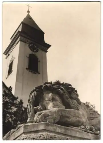 Fotografie Alois Sedlar, Ansicht Wien-Aspern, Denkmal Der Löwe von Aspern & Glockenturm 1939