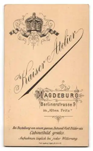 Fotografie Kaiser Atelier, Magdeburg, Berlinerstrasse 9, Porträt eines Mannes mit Schnurrbart
