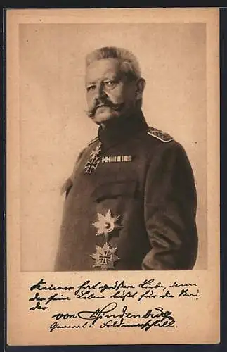 Künstler-AK Hindenburg, Portrait des Generalfeldmarschalls