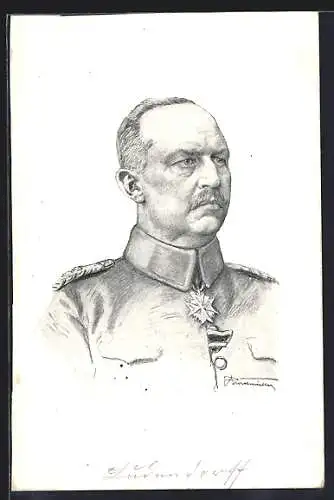 AK Erich Ludendorff in Uniform mit Orden, Portrait