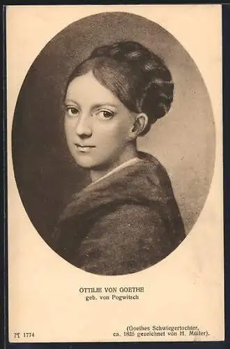 AK Ottilie von Goethe, geb. von Pogwitsch, Goethes Schwiegertochter gezeichnet von H. Müller