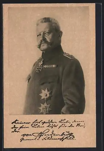 Künstler-AK Hindenburg, Portrait des Generalfeldmarschalls