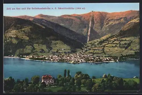 AK Zell am See, Ortsansicht mit der Seilschwebebahn a. d. Schmittenhöhe