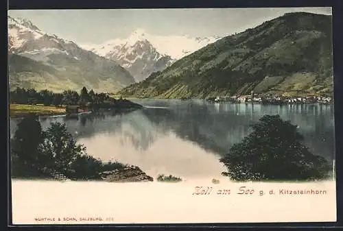 AK Zell am See, Ortsansicht gegen den Kitzsteinhorn