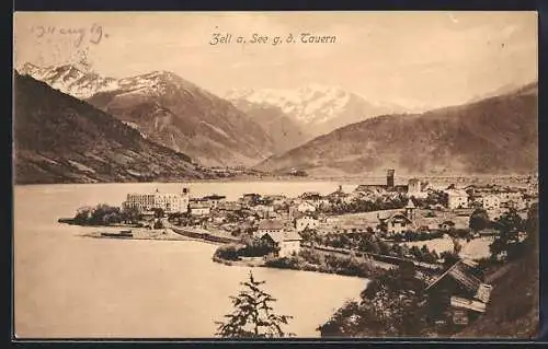 AK Zell am See, Ortsansicht gegen d. Tauern