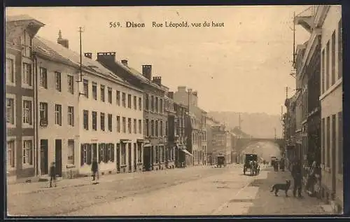 AK Dison, Rue Léopold, vue du haut, Strassenpartie