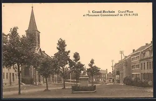 AK Grand-Rechain, Grand`Place et Monument Commémoratif de 1914-1918