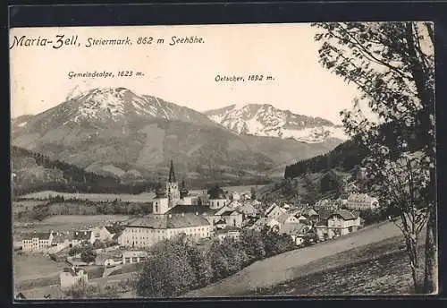 AK Maria-Zell /Steiermark, Teilansicht mit Gemeindealpe und Oetscher