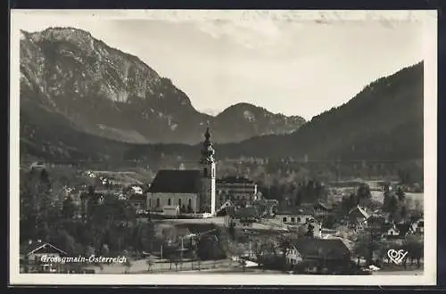 AK Grossgmain, Ortsansicht mit prominenter Kirche