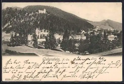 AK Gutenstein /N.-Oe., Teilansicht mit Ruine