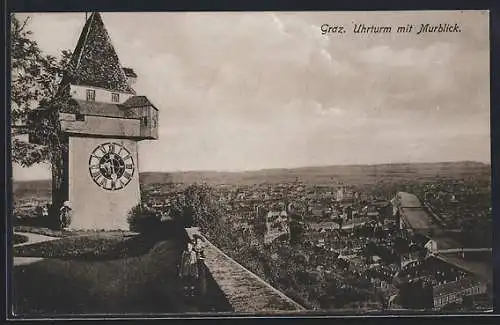 AK Graz, Uhrturm mit Murblick