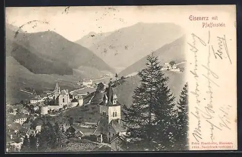 AK Eisenerz, Schichtturm, St. Oswaldikirche mit Polster & Griesmauer