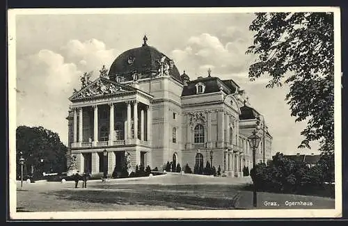 AK Graz, Opernhaus mit Strassenpartie