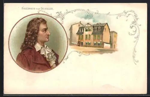 Lithographie Friedrich von Schiller, Schillerhaus in Weimar