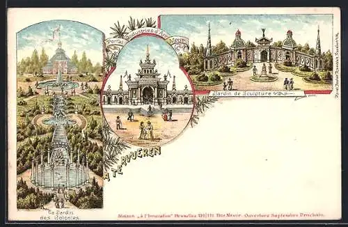 Lithographie Brüssel Atervueren, Portal Industries d`Arr Motit, Le Jardin des Colonies, Jardin de Sculpture