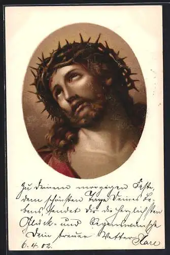 AK Portrait von Jesus mit Dornenkrone