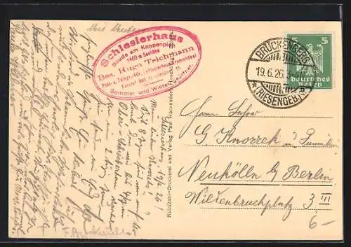 AK Schlesierhaus an der Schneekoppe, Ansicht von Osten, Bes. Hugo Teichmann