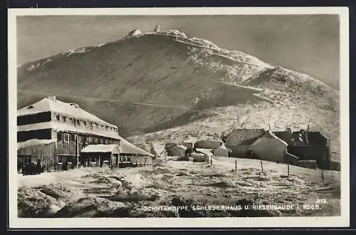 AK Schlesierhaus an der Schneekoppe, Ansicht mit Riesenbaude