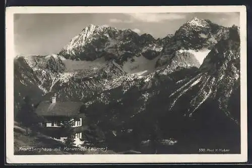 AK Kranzberghaus am Karwendel, Panorama der Berge