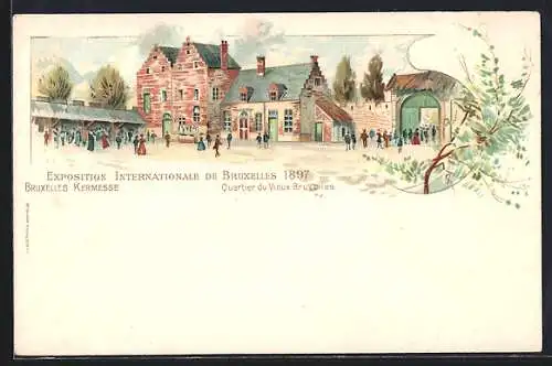 Lithographie Bruxelles, Exposition Internationale 1897, Quartier du Vieux Bruxelles