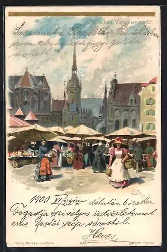 Lithographie München, Markttag am Victualienmarkt