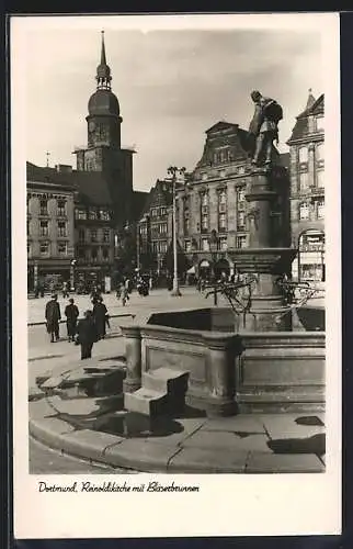 AK Dortmund, Reinoldikirche mit Bläserbrunnen