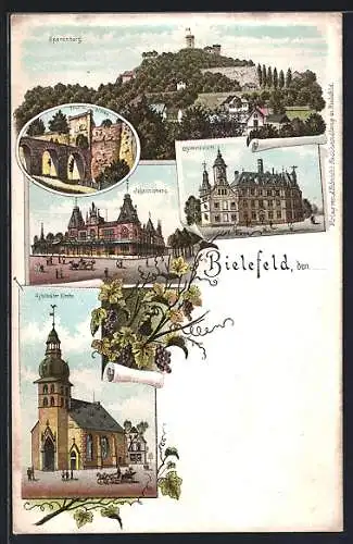 Lithographie Bielefeld, Sparenberg, Johannisberg, Altstädter Kirche