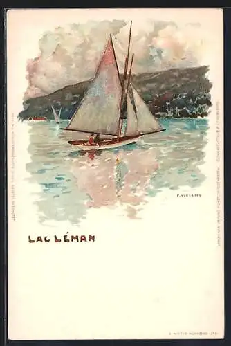 Künstler-AK Fritz Voellmy: Lac Leman, Landschaft am See mit Segelboot