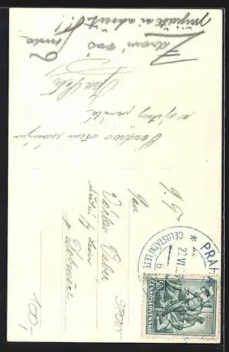AK Prag, Celostána letecká výstava, 1937, Fallschirmspringer beim Sprung von einem Turm