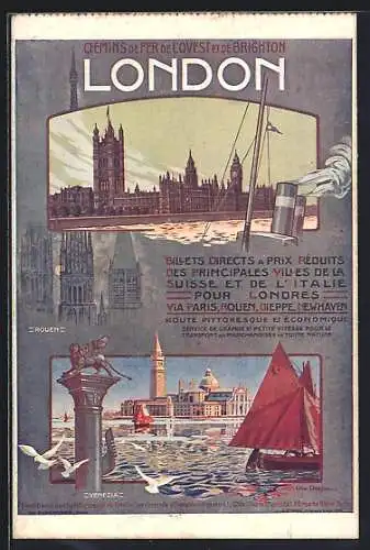 Künstler-AK Tourismus-Werbung der Chemins de Fer de L`Ouest et de Brighton, London