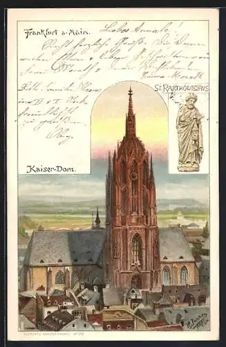 Lithographie Alt-Frankfurt, Kaiser-Dom mit St. Bartholomäus