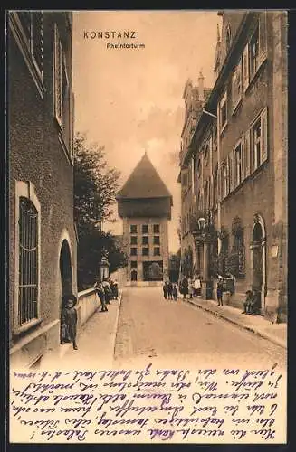 AK Konstanz, Strassenpartie am Rheintorturm