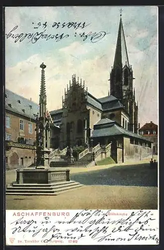 AK Aschaffenburg, Stiftskirche mit Denkmal