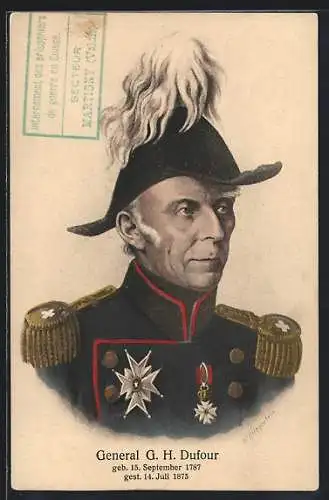 AK Schweizer General G. H. Dufour, Halbportrait mit Uniform