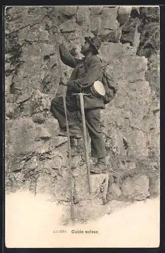 AK Schweizer Bergsteiger mit Hacke und Seil