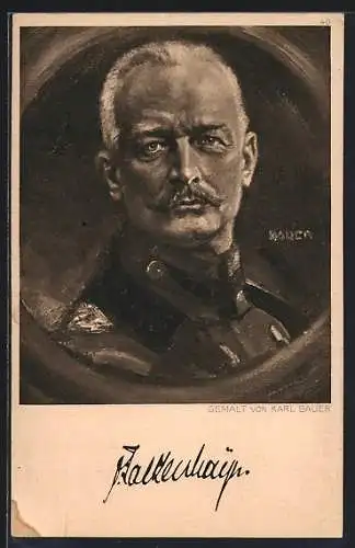 Künstler-AK Karl Bauer: Bildnis General von Falkenhayn in Uniform