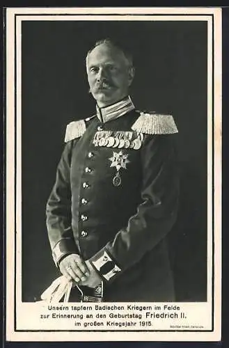 AK Porträt Friedrich II. von Baden in Uniform mit Orden