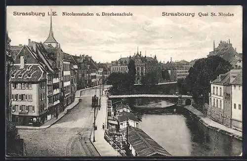 AK Strassburg, Nicolausstaden & Drechenschule, Strassenbahn