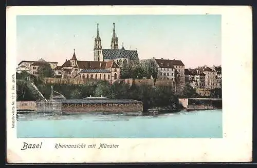 AK Basel, Rheinansicht mit Münster