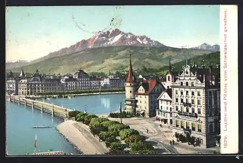 AK Luzern, Teilansicht und Pilatus vom Hotel Schweizerhof gesehen