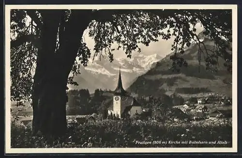 AK Frutigen, Kirche mit Balmhorn und Altels