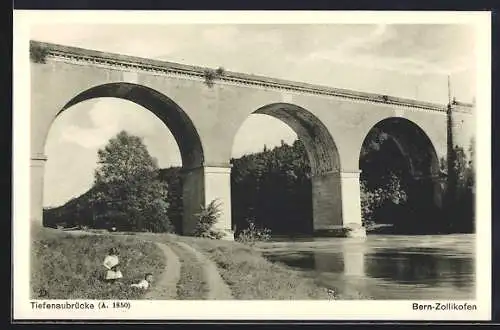 AK Bern-Zollikofen, Tiefenaubrücke mit Kindern