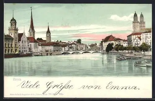 AK Zürich, Uferpartie mit Kirche